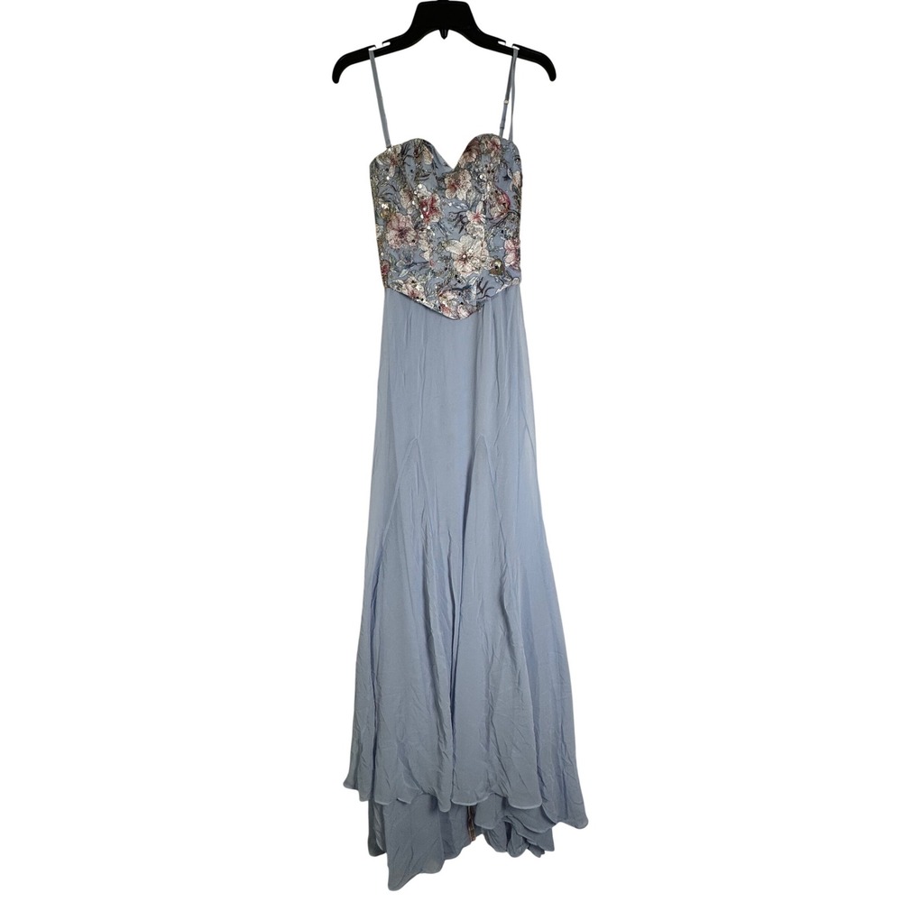 Oh Polly Blue Floral Embroidered Corset Maxi Dress Lace Up Back US 4 New - Picture 5 of 10